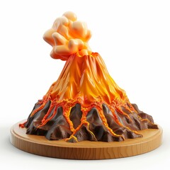 Volcanic mountain eruption 3D cartoon model. Generative AI technology.	
