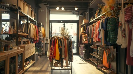 Fototapeta premium Interior shot of a fashion boutique Selling clothes and accessories Small business