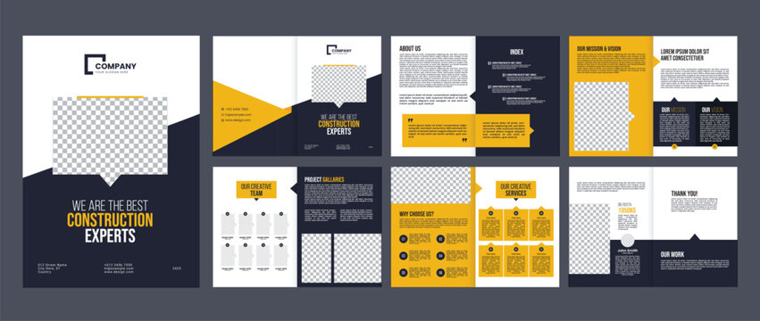 construction renovation handyman home repair brochure design template, profile, annual reports, magazine, business proposal vector. 