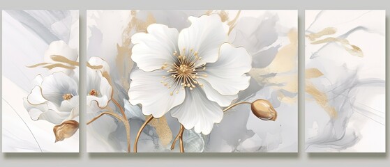 Modern Abstract Floral Wall Art with Metallic Frame