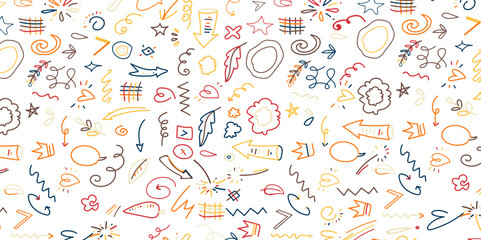 Children art background with colorful line doodle style seamless pattern and vector illustration design.