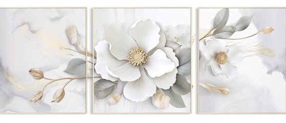 Elegant Floral Wall Art with White Orchid and Gold Center