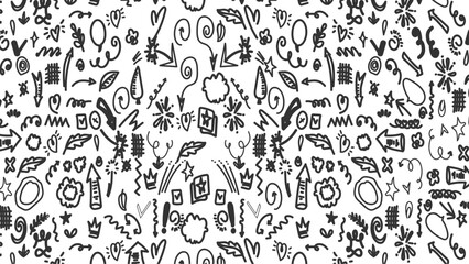 Doodle Swash Black Thin Line Set Include of Heart, Stroke, Circle and Arrow Sign. Vector illustration