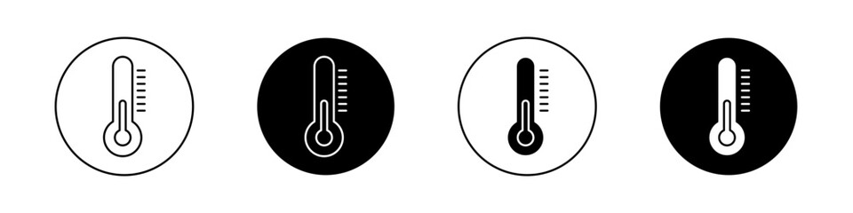 Temperature icon set. high and low temperature thermometer vector symbol. summer warm climate sign in black filled and outlined style.