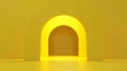 A yellow room with a small arch in the center