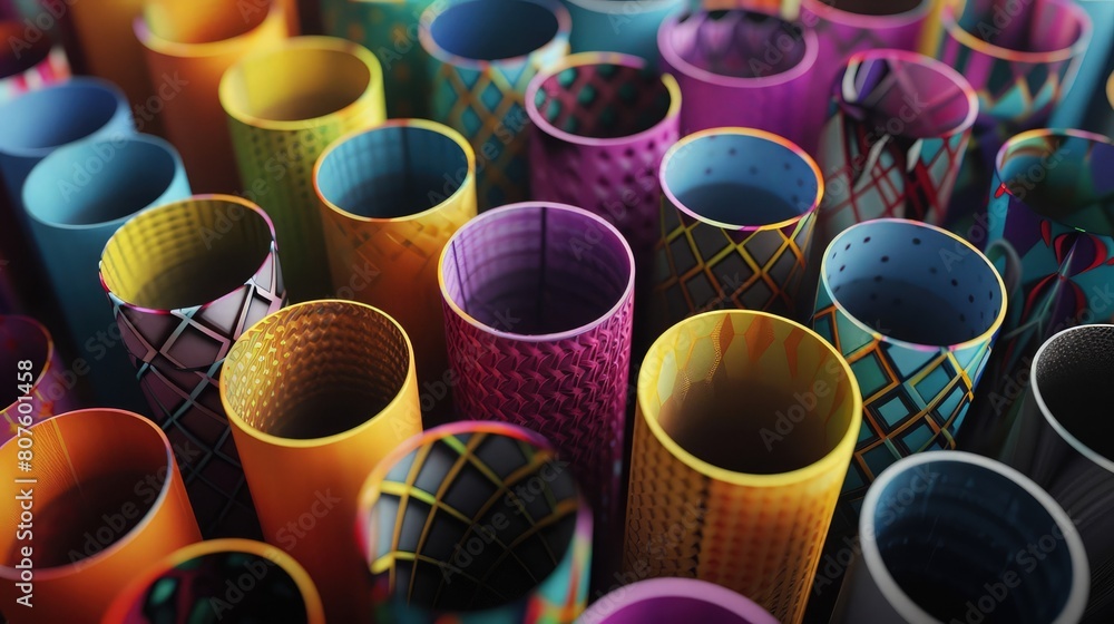 Aufkleber a visually dynamic of primary colorful geometric cones like stains mash abstract background