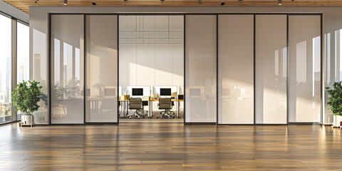 A mockup of an empty wall in the office, Modern office interior with work desk, empty room office