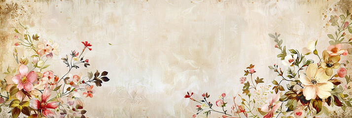 intage background in pastel shades and flowers pattern Victorian style, shabby chic, on aged parchment paper. AI generative.