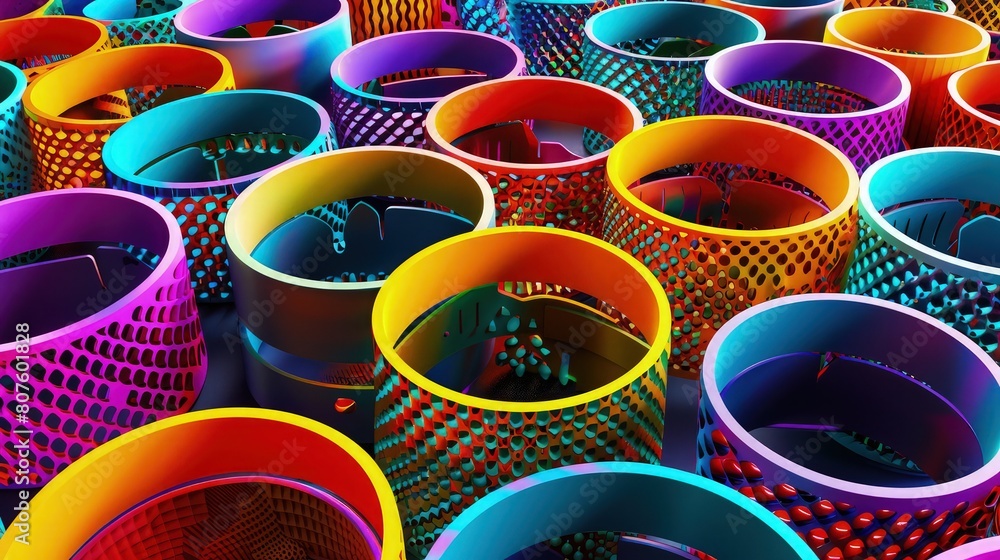 Aufkleber a visually dynamic of colorful geometric cones abstract background