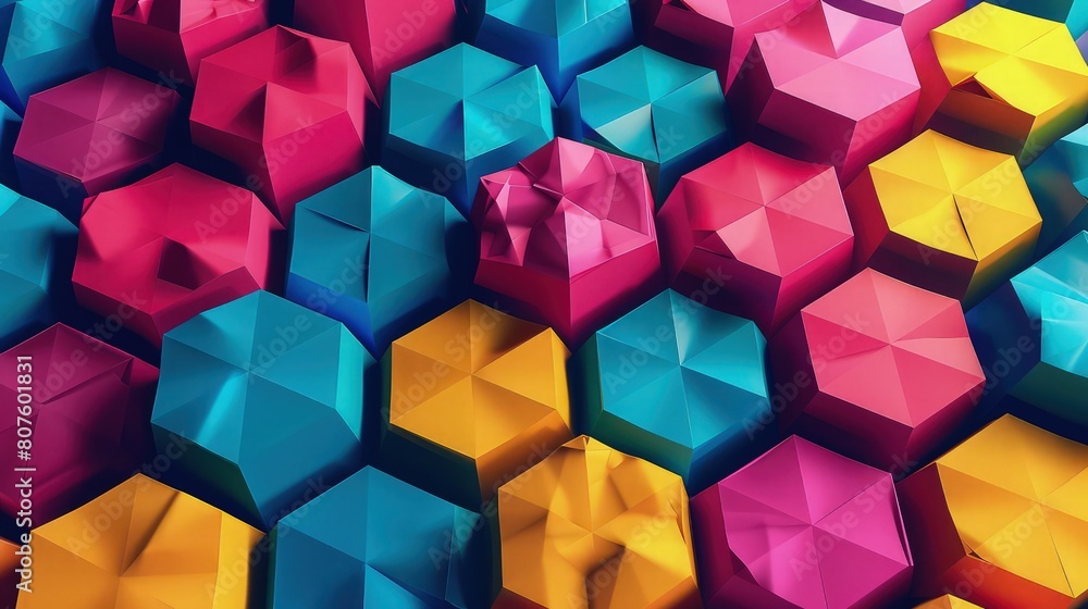 Poster a vibrant tapestry of dynamic composition of colorful geometric shapes abstract background