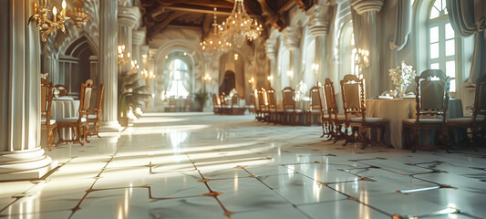 Obraz premium A warm fantasy banquet hall interior. Generative AI.
