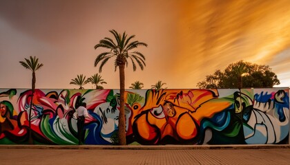graffiti on the wall, Vibrant colors come alive in this street art mural, expressing the artists...