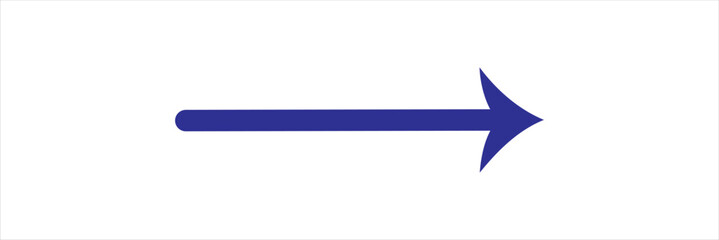 Straight long arrow, left thin line, blue cursor, horizontal element, thick pointer vector icon isolated on white background. Simple illustration