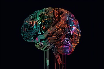a colorful circuit board in the shape of a brain