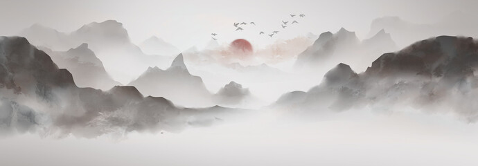 Background of Chinese style ink landscape painting with artistic conception