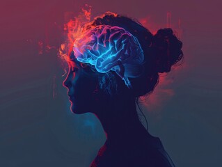 a woman's profile with a brain in the middle