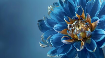 A blue and gold flower stands out against a blue background, showcasing vibrant colors and striking contrast