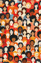 Female diverse faces of different ethnicity Vector seamless pattern with women of different nationalities and cultures Womens struggle for freedom, independence, equality