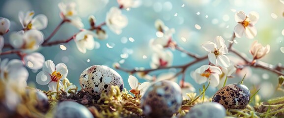 Celebrate The Joy Of Easter With A Charming Composition Of Quail Eggs And Flowers, Background HD For Designer 