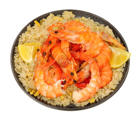Freshly cooked shell on crevettes meal with egg fried rice