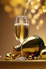 champagne celebration drink wine in gold colored background