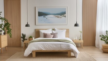 living room interior, "Virtual Art Display: Minimalist Bedroom AI Mockup"