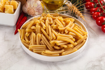 Raw dry Italian pasta - casarecce