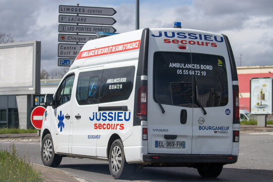 France, 30 March 2024: Jussieu Secours Ambulance in Urban Setting.