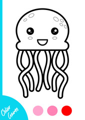 coloring book for kids. Color cartoon the jellyfish. Activity for preschool and school children. Education worksheet Printable A4 size