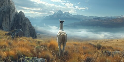 Naklejka premium A llama in its natural environment. Generative AI.