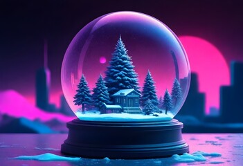 Cyberpunk snow globe ai image vaporwave neon color (3) - Powered by Adobe