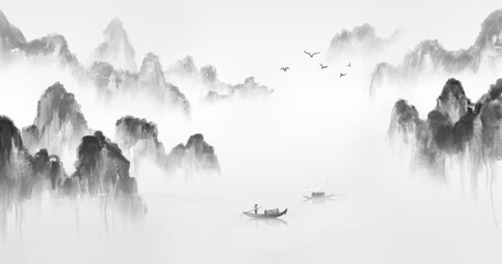 Background of Chinese style ink landscape painting with artistic conception