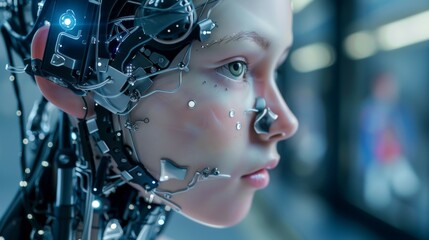 Cybernetic enhancements altering human form, super realistic