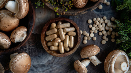 Fototapeta premium Sheitake mushroom supplements for maintaining health