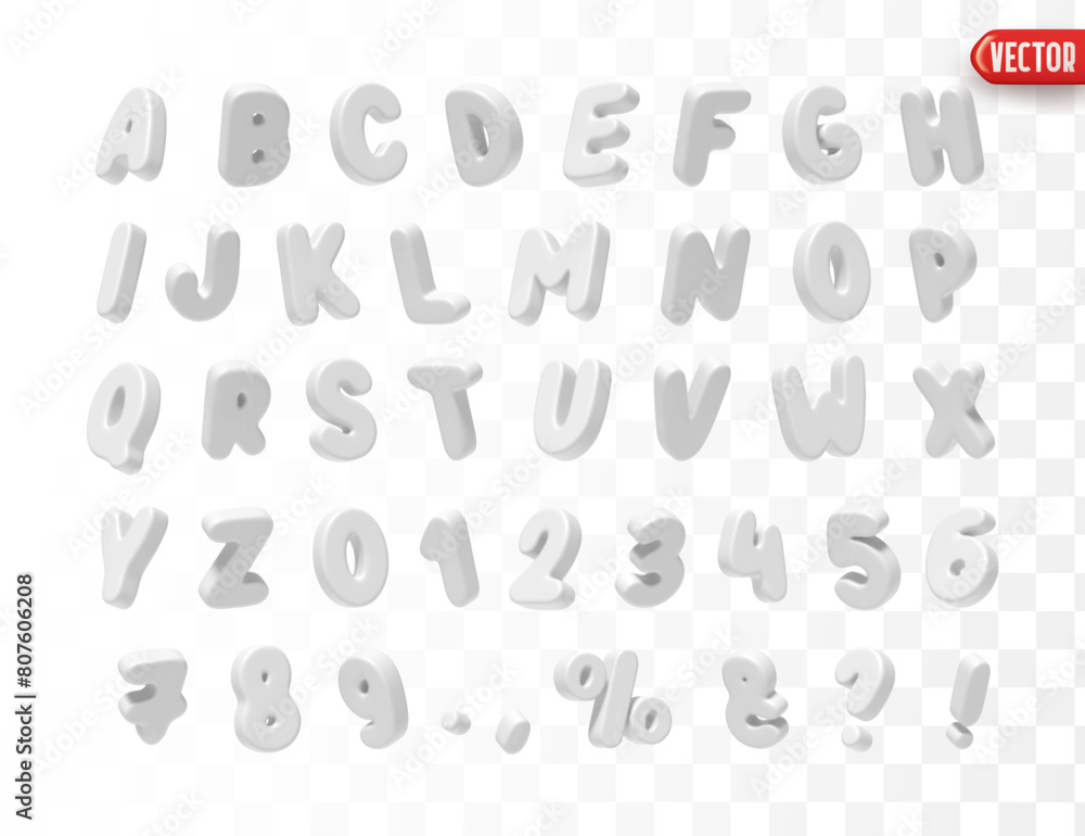 Poster font realistic 3d design white milk color. complete alphabet and numbers from 0 to 9. collection of 