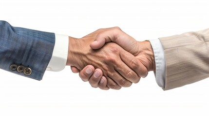 Two individuals in business attire shaking hands in a close-up view