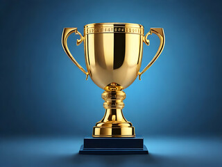 gold cup isolated on  blue  background trophy, cup, gold, award,Ai generated 