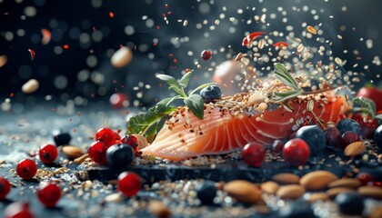 composition of Salmon, berries, nuts and seeds and whole grains