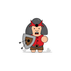 cute cartoon gladiator with shield and sword icon illustration. kingdom concept illustration premium cartoon,flat style cartoon