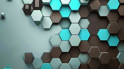3D rendering of beveled hexagons in turquoise, brown, and gray. AIG51A.