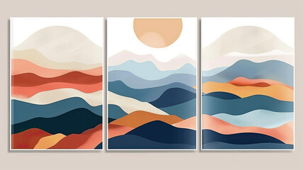 Set of abstract modern trendy posters Landscape 