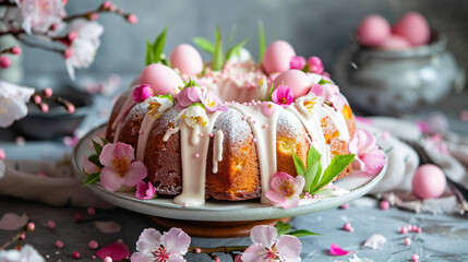 Festive Easter Bundt Cake with Pink Eggs