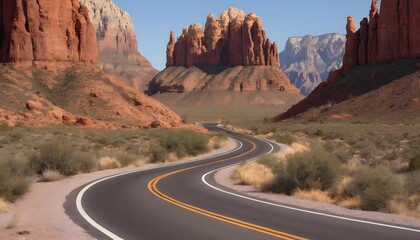 A rugged desert highway winding through red rock f upscaled 2 - Powered by Adobe
