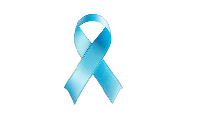 Light blue awareness ribbon on a white background, symbolizing support for prostate cancer awareness. Ideal for health campaigns, educational materials, and advocacy, with ample copy space