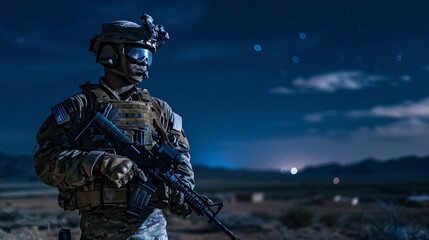 Fototapeta premium a soldier holding a gun