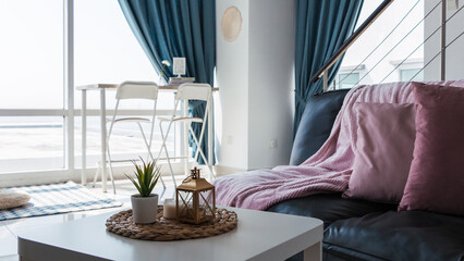 Cozy home interior. Domestic living concept. Healthy work and home balance lifestyle.