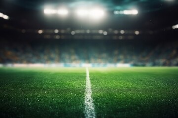 An empty soccer stadium captured with lush green grass