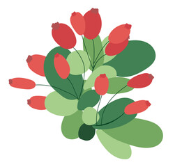 Barberry branch with leaves in flat design. Red berries on green twig. Vector illustration isolated.