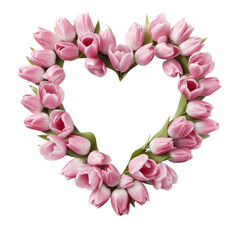Pink tulips in the shape of a heart.