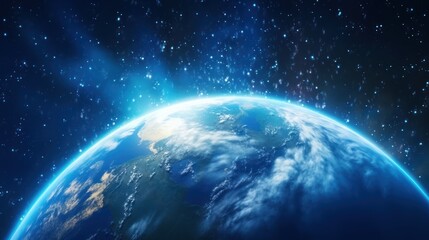 a spinning Earth globe set against a backdrop of twinkling stars,